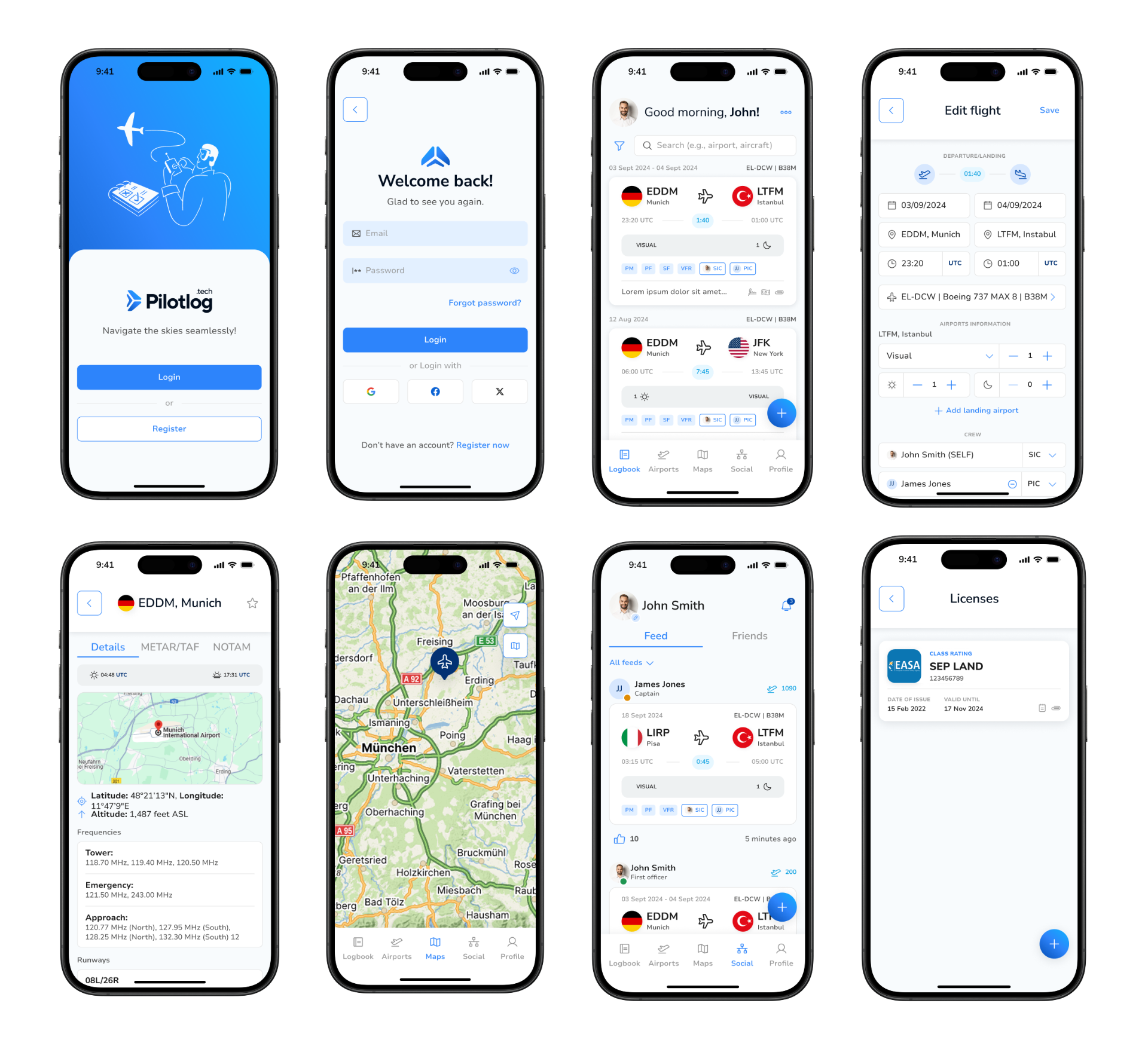 Pilotlog.tech final high-fidelity mockups