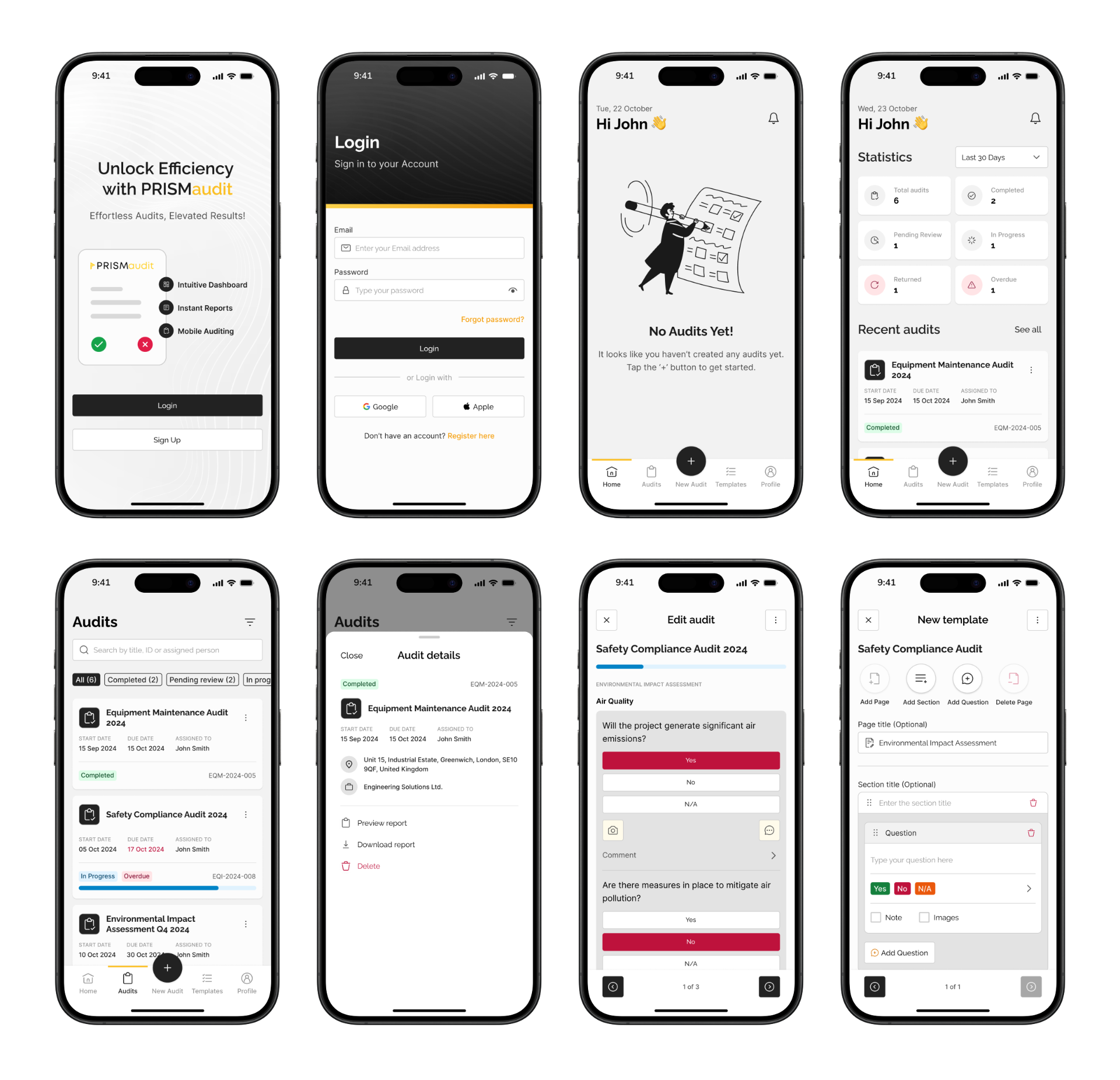 PRISMaudit final high-fidelity mockups